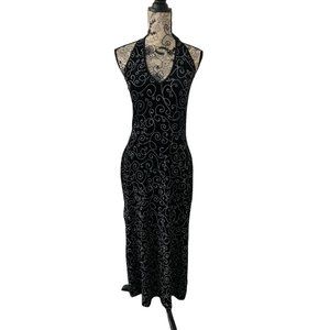 ALEXIA ADMOR Black Patterned Stretch Halter Gown Size Large